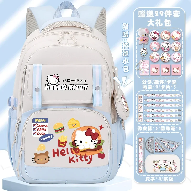 Sanrio New Hello Kitty Schoolbag Student Boys and Girls Cute Cartoon Lightweight and Large Capacity Spine-Protective Backpack