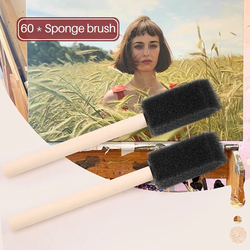 60Pcs Small Foam Paint Brush Sponge Foam Brush Painting Set Wood Handle 1 Inch Paint Brushes Tools Painting Set For Kids