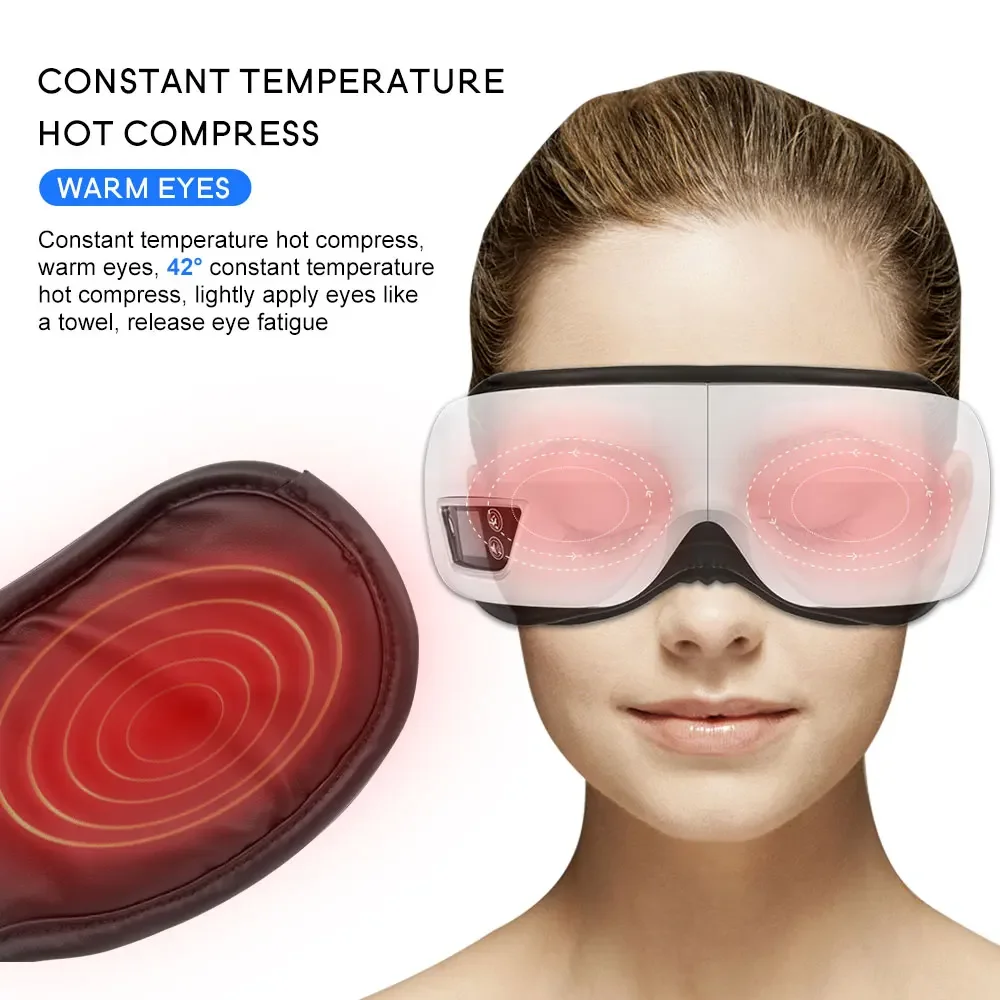 Eye Massager 6D Smart Airbag Vibration Eye Care Instrument Hot Compress Bluetooth Eye Massage Glasses Fatigue Pouch & Wrinkle