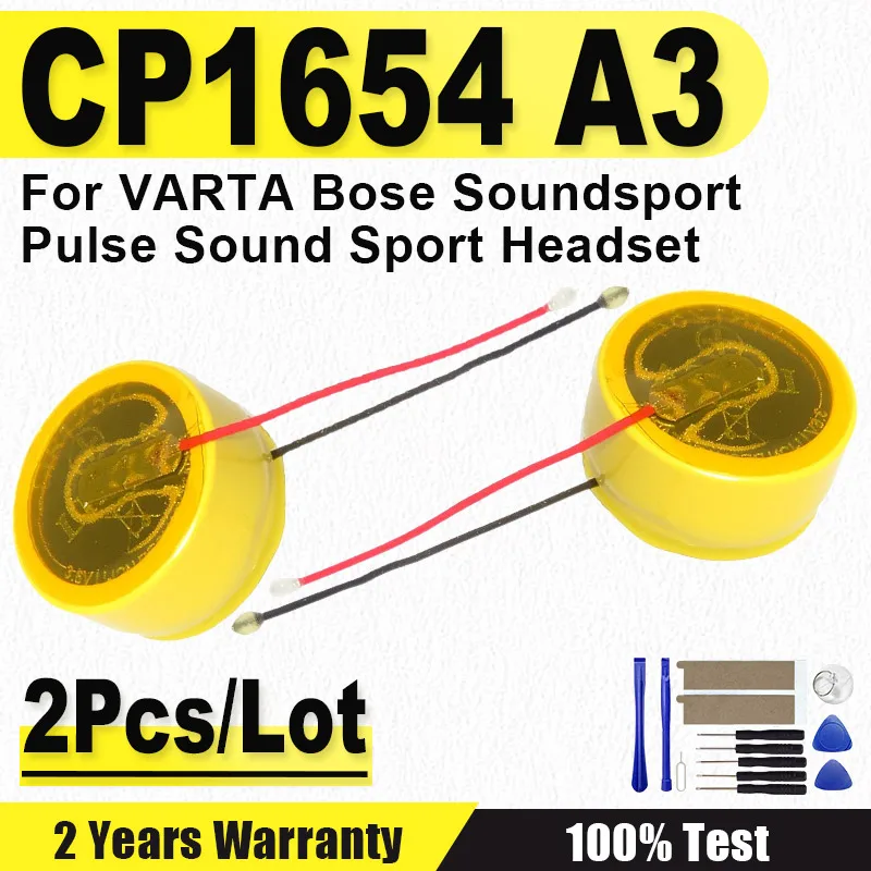 KIPNO 2pcs/lot CP1654 A3 Replacement Battery CP1654 A3 LIR1654 For VARTA Bose Soundsport Pulse Sound Sport Headset