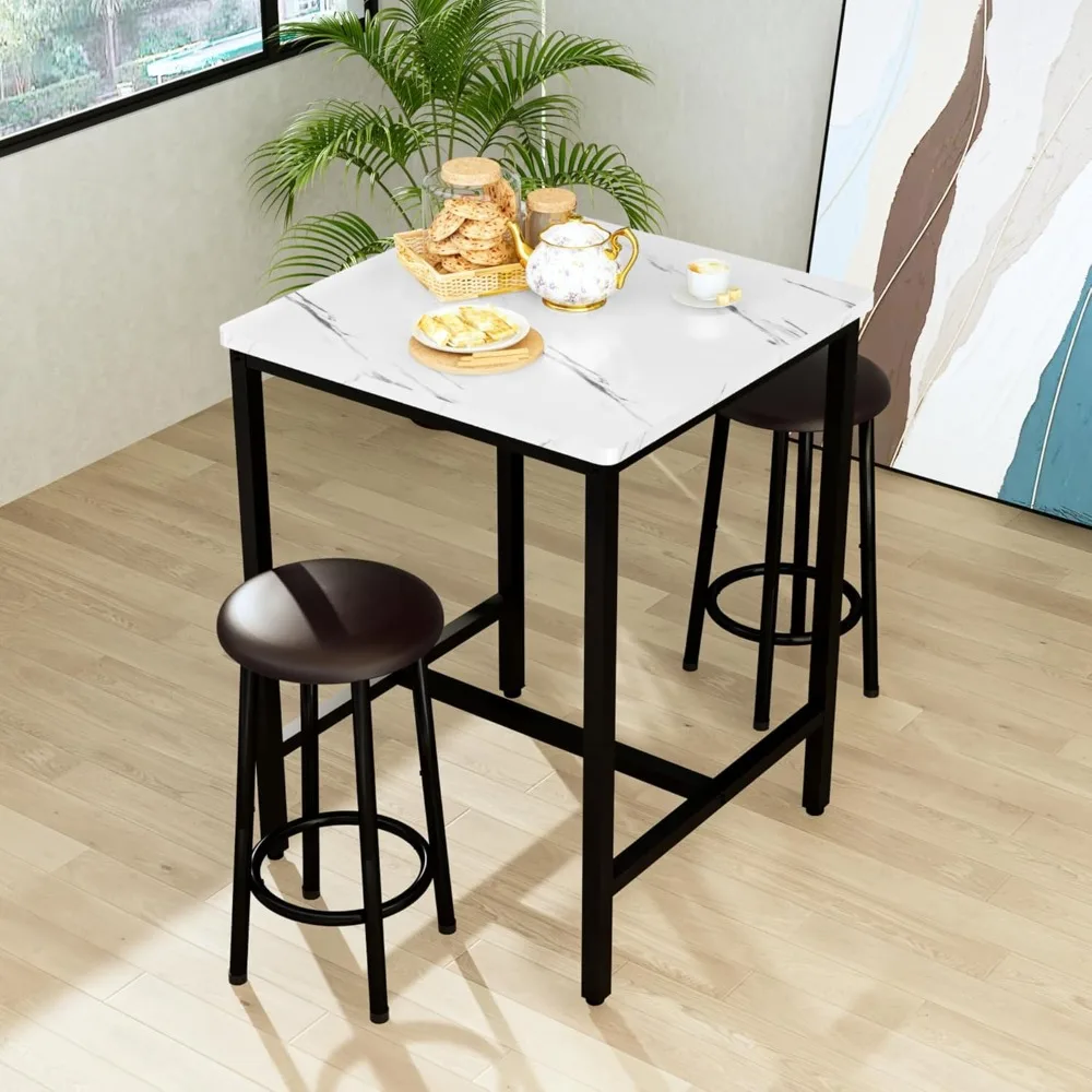 

Dining Table, Square Bar Table with Artificial Leather Cushioned Stools, Ideal Choice for Restaurants (white Table+brown Stools)