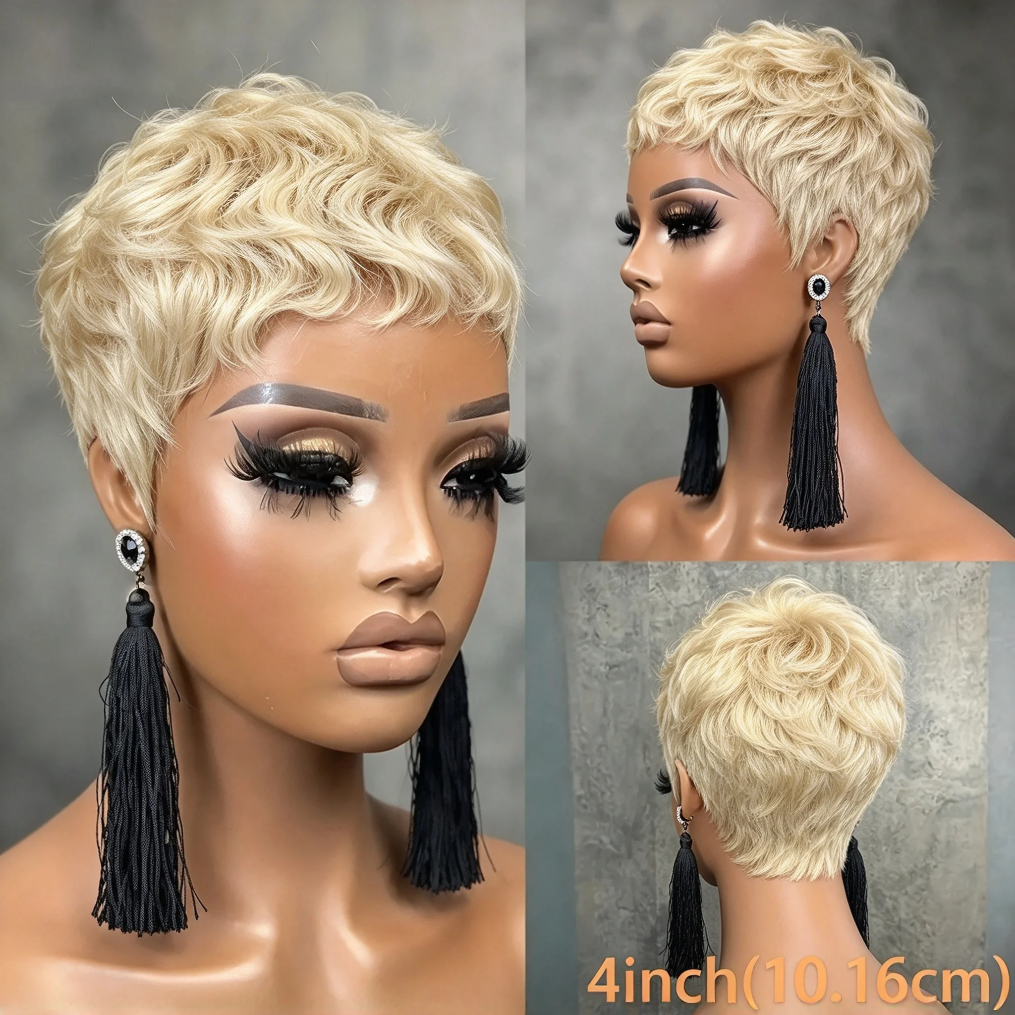 613 Blonde Glueless Short Pixie Wig Bowler Cut 13 Blonde Straight Soft Real Human Hair for Women Black Women 100%  Human Hair