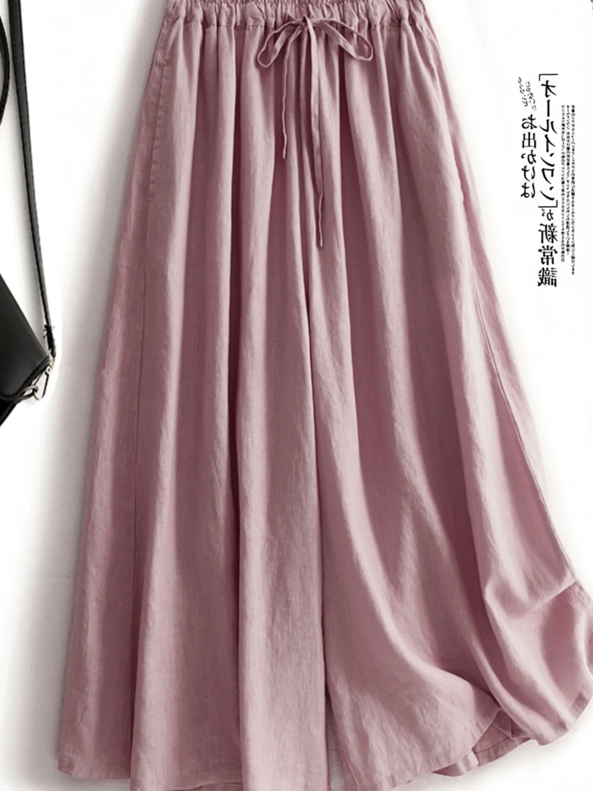 ارتفاع الخصر بنطال ذو قصة أرجل واسعة فضفاضة تناسب القطن الكتان مستقيم قطع عادية تسع نقاط لون نقي مربوط المرأة حجم كبير بنطلون