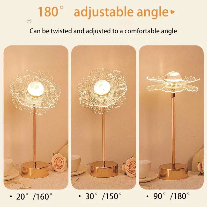 Gold Acrylic Butterfly LED Table Lamp Retro Desk Lamp Art Decor Hotel Villa LED Table Light Living Room Bedside USB Night Lights
