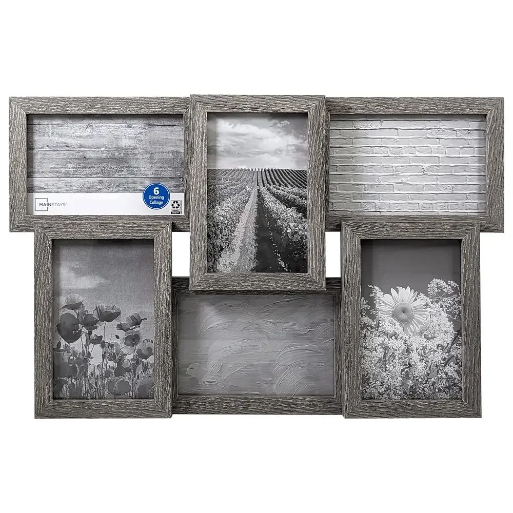 Rustic 0.5” 6-Opening Collage Picture Frame 4x6 Photos Wall Hanging Gallery Display Durable Wood Construction Versatile Home