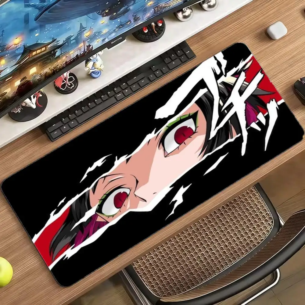 Black Base Red Accent  Girl Eye  Extended Gaming Mouse Pad, Anti-Fade Rubber Desk Mat Torn Edge Manga Print for PC Gaming Setup