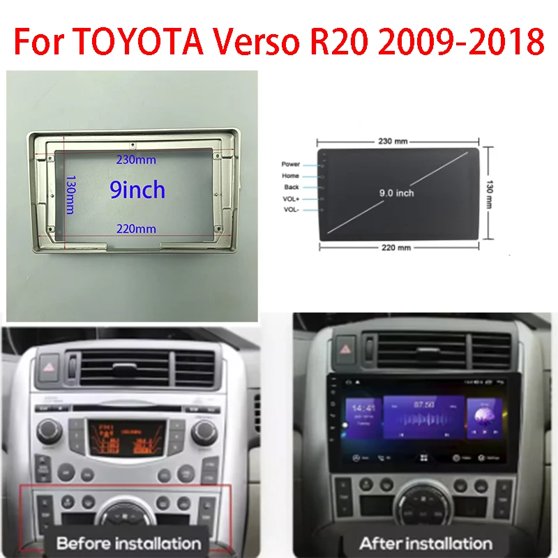 7/9 Inch Fascia For TOYOTA Verso R20 2009-2018 Android MP5 Player GPS Stereo Car Radio Accessories Panel Dash Frame Trim Kit