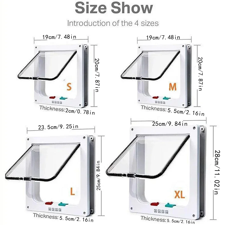 Cat Flap Door with 4 Way Security Lock ABS Plastic Gate Puppy Kitten Safety In/out Dog Cat Flap Door Kit Small Pet Supplies