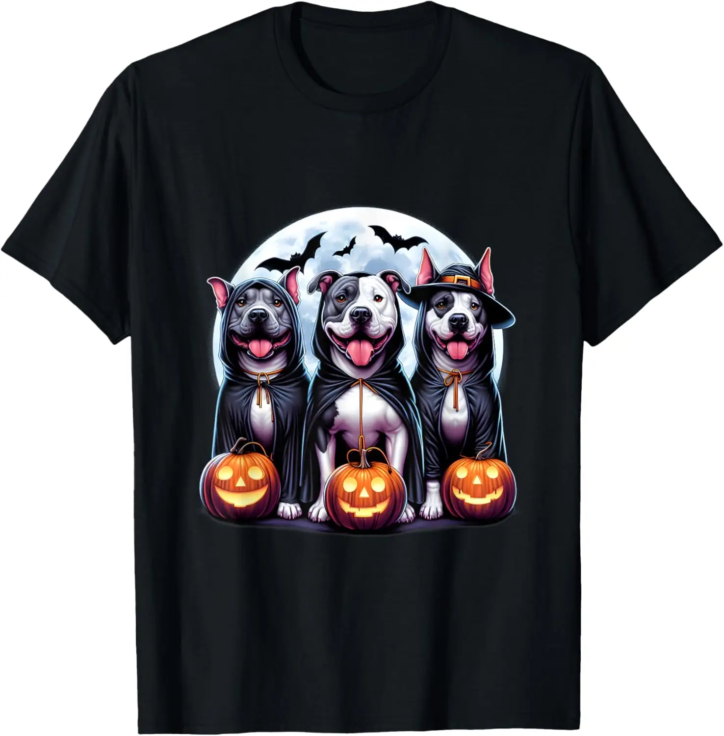 Happy Howl-o-ween Halloween Pitbull Dog Pumpkin Ghost Tee T-Shirt