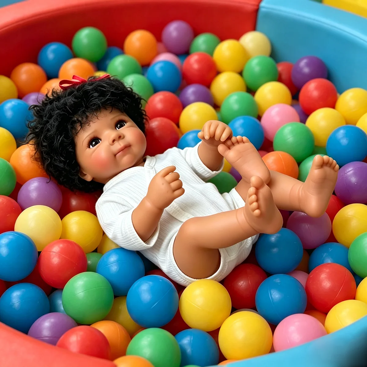 

48CM Bettie Dark Skin Reborn Doll Realistic African American Baby Doll with Rooted Curly Hair Handmade High-Quality Vinyl Body
