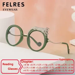 Round Clear Green Glasses Frames Men Blue Light Filter Panther Eyeglasses Women Brand Designer Overszied Reading Glasses FELRES