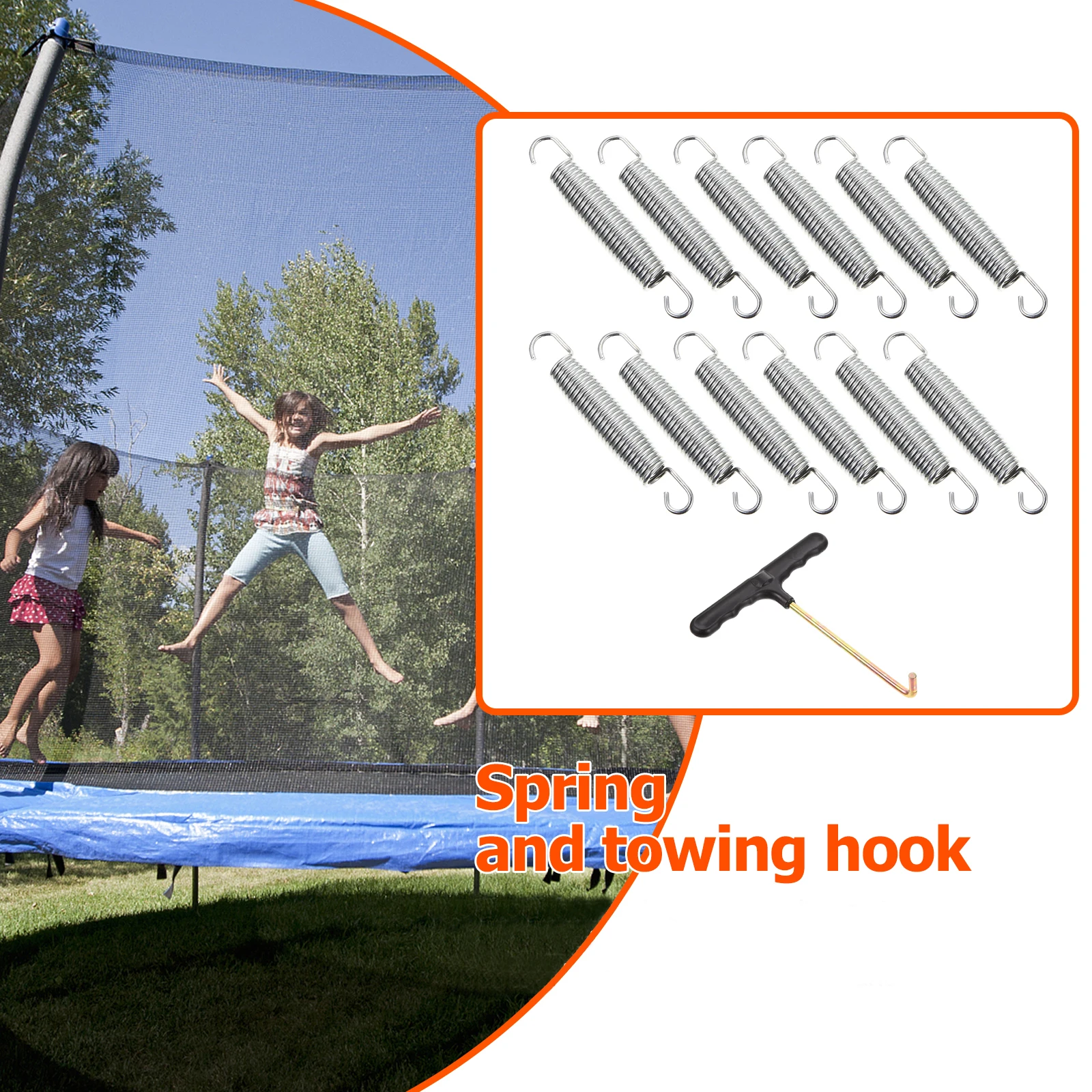 

1 set Trampoline Replacement Galvanized Steel Extension Springs Bed Jump Tension Spring Durable Sofa Spring with Hook for Bounce