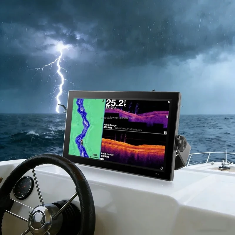 Monitor Marino de 15.6, 18.5 y 21.5 Pulgadas, IP67 Impermeable, Pantalla Legible Bajo la Luz Solar, HDMI para Buscador de Peces, Barco, Yate