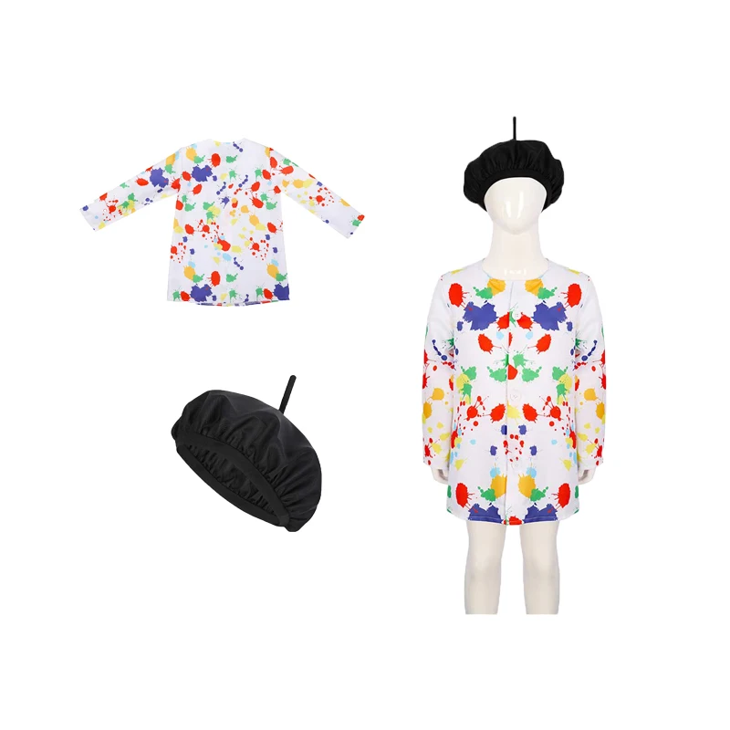 Kids Painter Cosplay Costume Children Girls Roleplay Disguise Outfits Boy Shirt Coat Hat Dress Set Halloween Carnival Party Suit