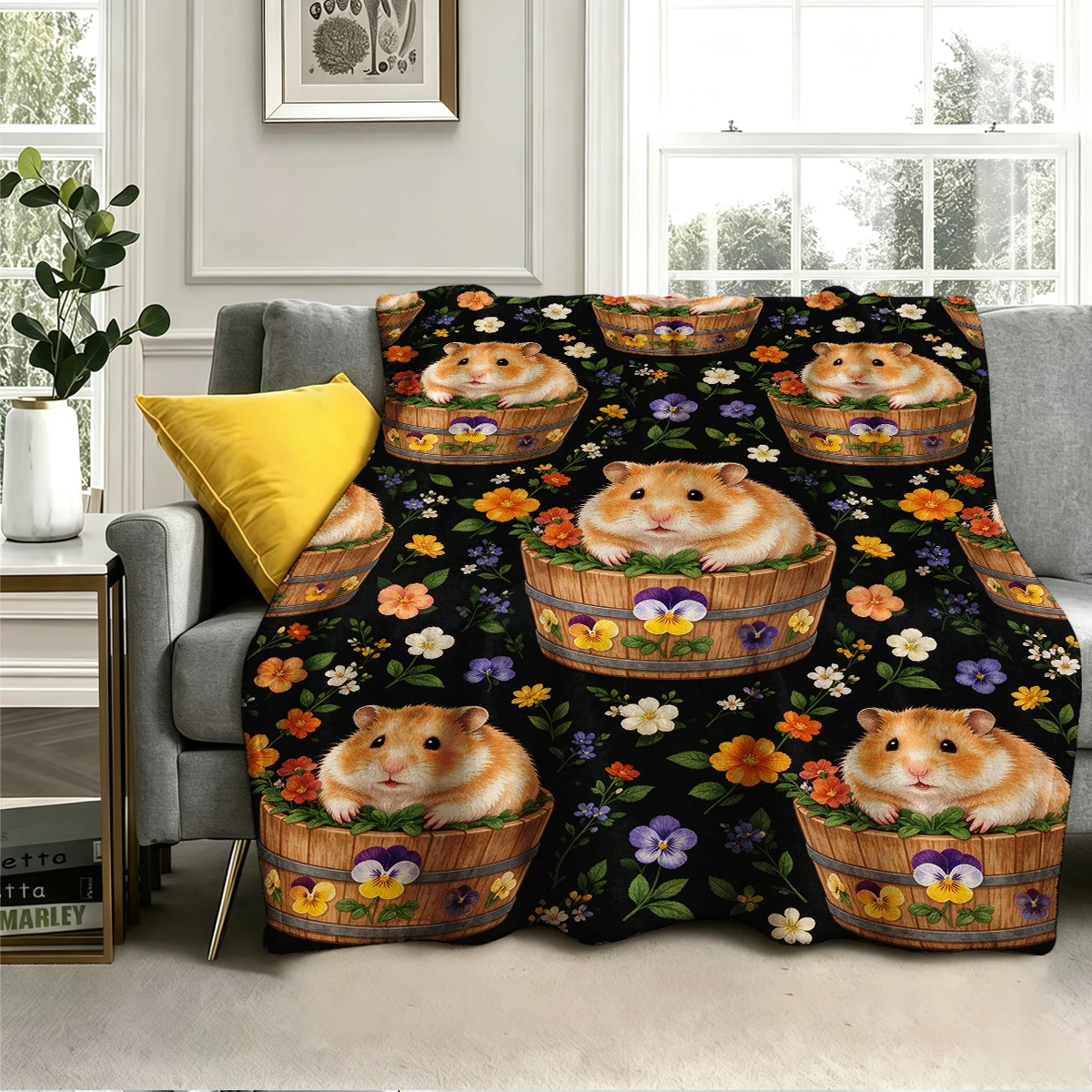 Hamster Wood Bucket Repeat Flannel Blanket Warm Soft Halloween Christmas Decorative Couch Warm Cozy All-Season Gift