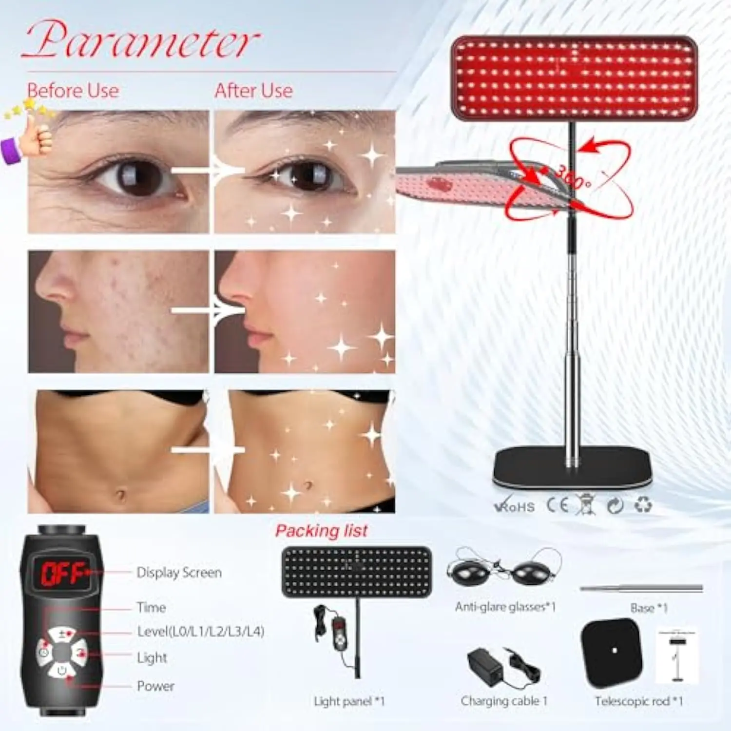 Red Light Therapy Body and Face Infrared Light Therapy Lamp with Stable Stand 660nm & 850nm Infrared Light Therapy Panel