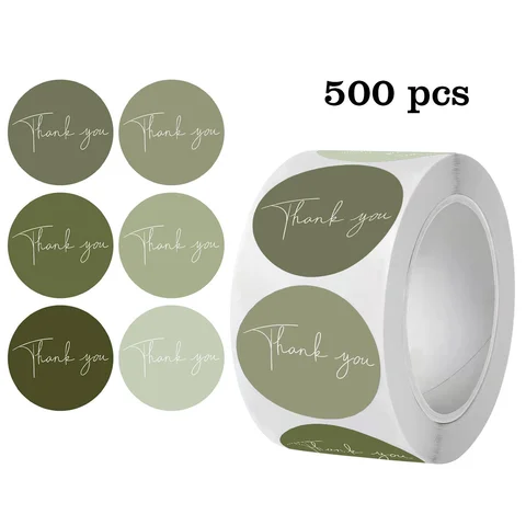 500Pcs Sage Green Thank You Stickers Roll, Minimalist Round Thank You Labels for Gift Packaging, Wedding Party Favors & Small Bu