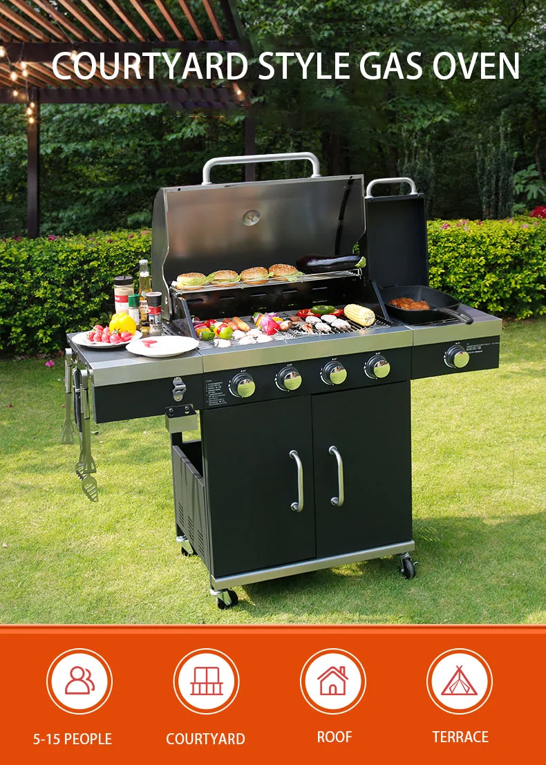 Courtyard Barbecue Villa Large Gas Barbecue Rack American BBQ Smokeless Stew Oven Gas Grill