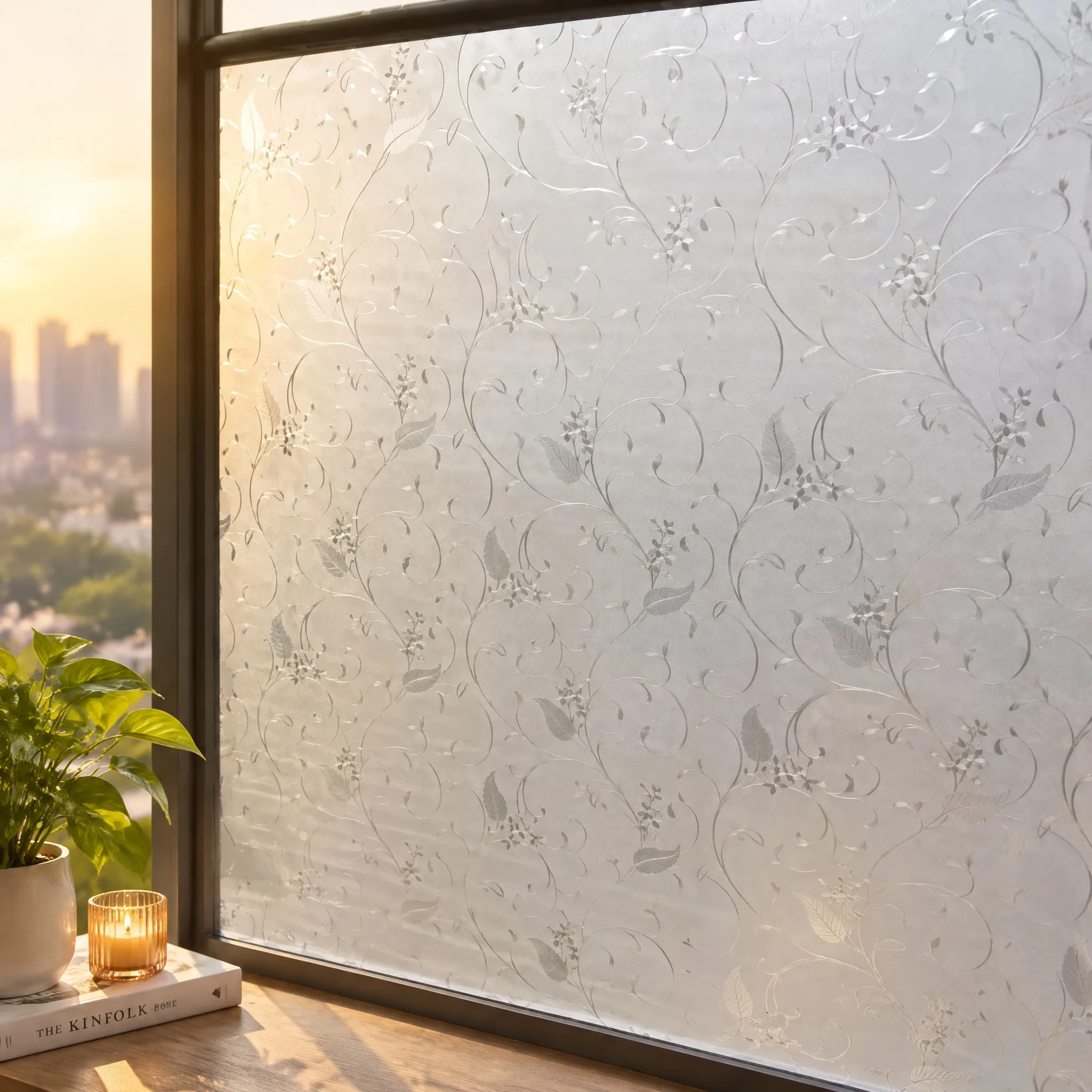 Privacy Frosted Window Film Decorative Translucent Window Cover Static Cling Window Sticker for Bathroom for Home