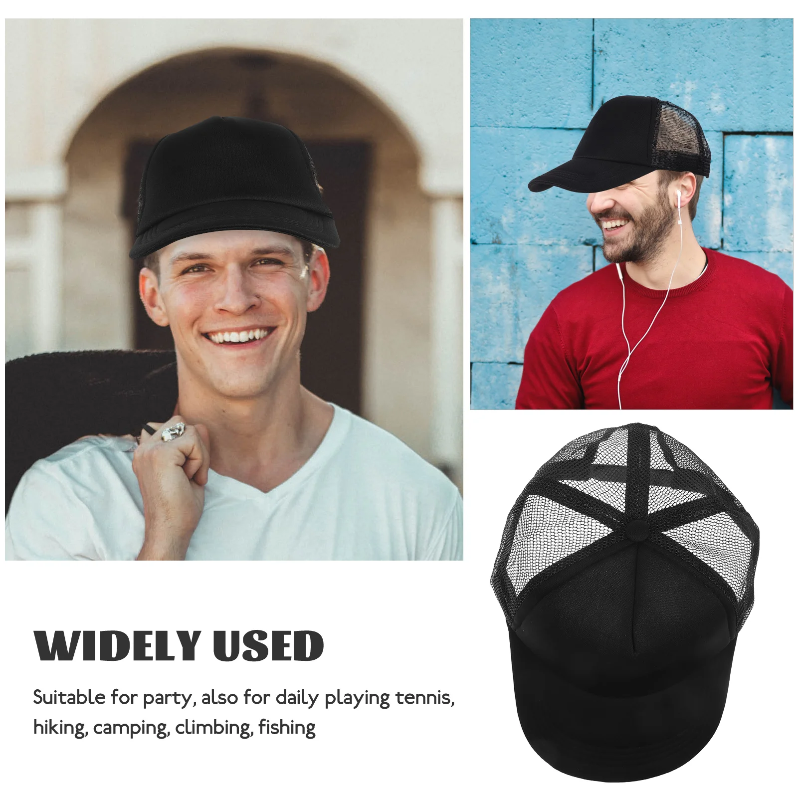

10 Pcs Black Mesh Baseball Cap Trucker Hats Bulk Diy Polyester Blank Sublimation Heat Transfer Men Women Lightweight Comfortable
