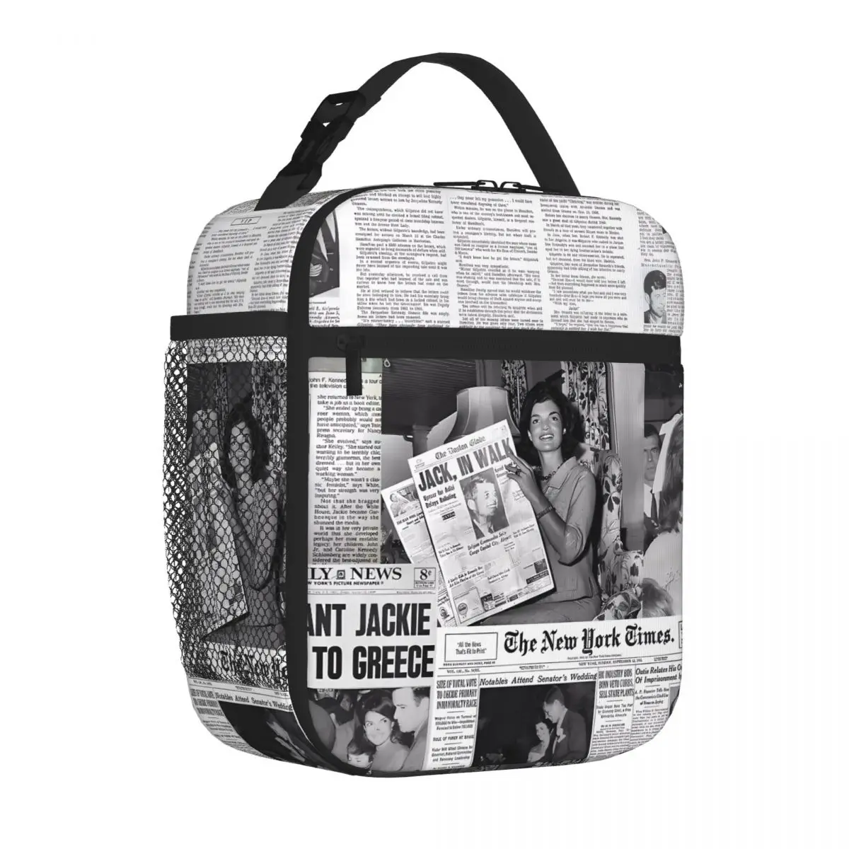 Bolsa Térmica Durável para Almoço, Estampa de Jornal da Jacqueline Jackie Kennedy Onassis, Mais Vendida