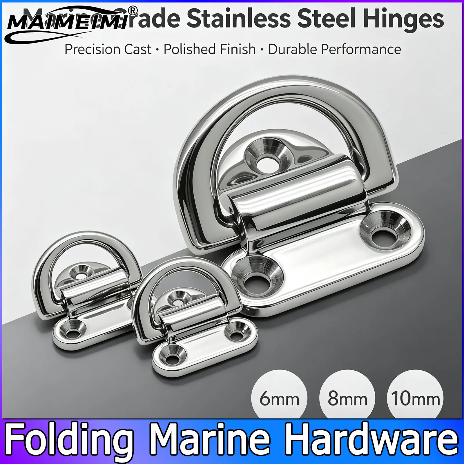 1-4pcs 6/8/10mm Marine D Ring Deck 316 Stainless Steel Mirror Polish Folding Pad Eye Deck Lashing Ring Boat Accessories