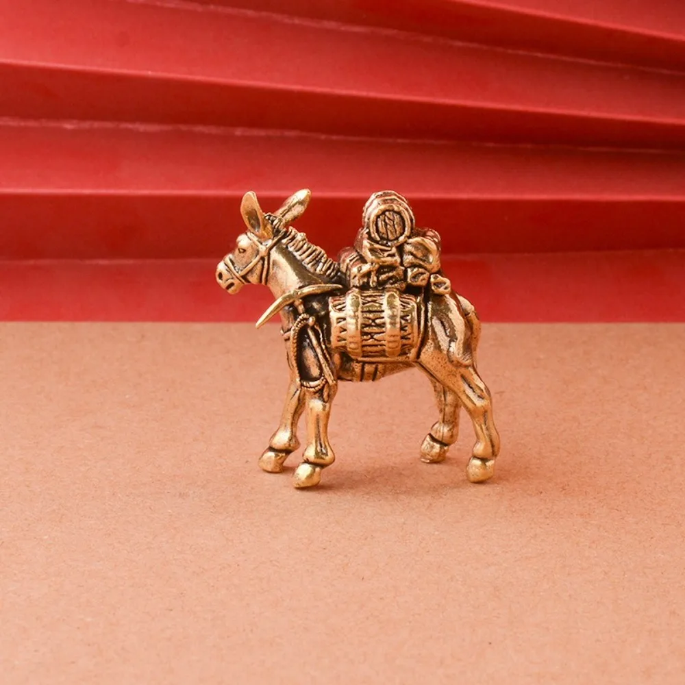 Solid Brass Donkey Small Ornament Animal Equus Asinus Home Desktop Miniature Figurines Antique Copper Decoration Accessories