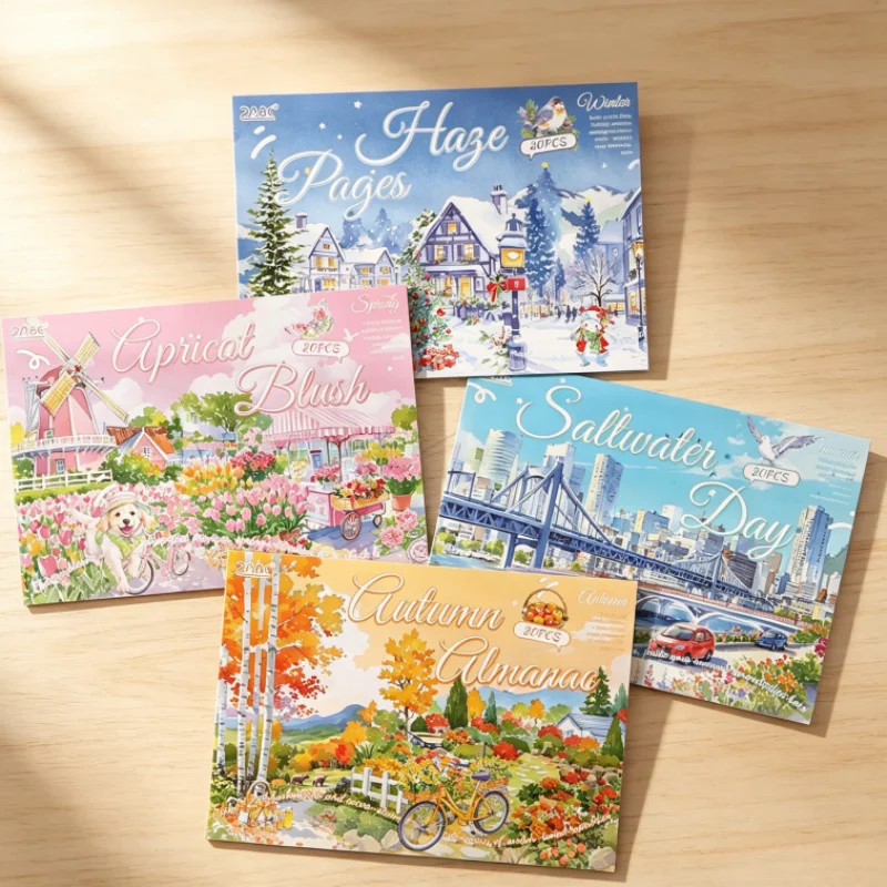 DIY Cut Out Sticker Book with Seasonal  Adhesive Northern Europe Scenery Four Season for Kids Journaling and Scrapbooking
