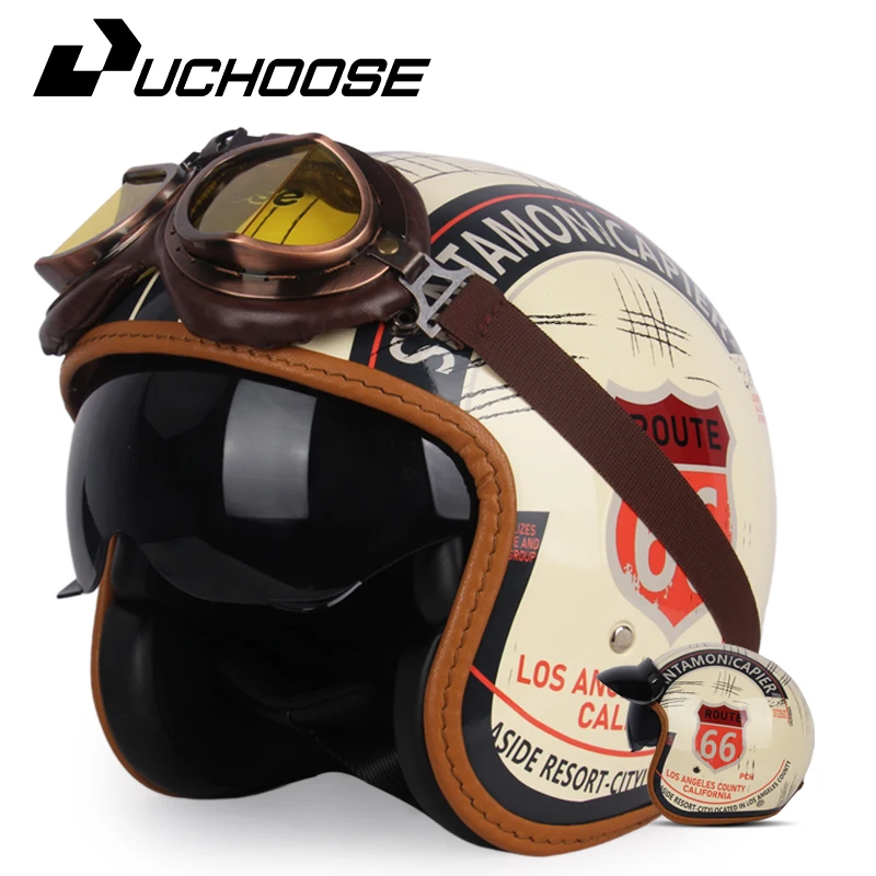 uchoose 3/4 retro helmet, motorcycle opening Vintage Motorcycle Helmet for Men & Women, Classic Retro Open Face Design