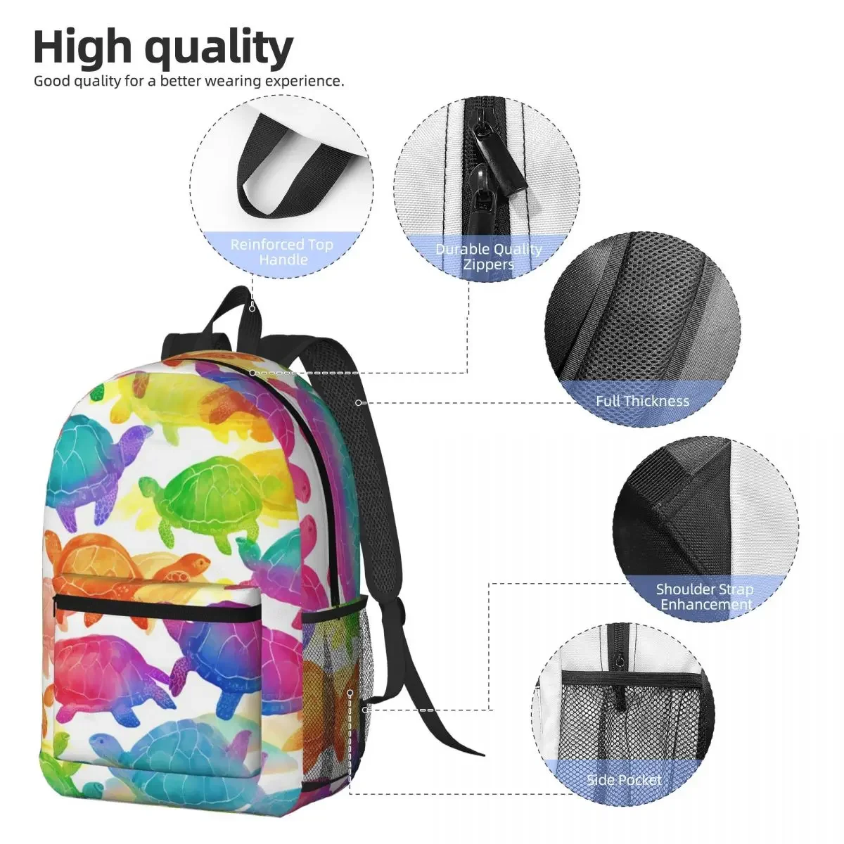 Watercolor Sea Vibrant Rainbow Turtle Backpack Daypack Large Capacity Boys Girls BookBag School Bag Shoulder Bags for Men Women
