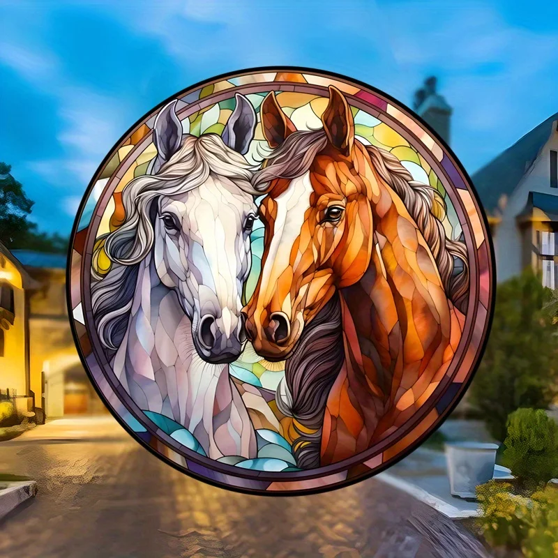 ملصق زجاجي ثابت التشبث ، ملصق نافذة لاصق مجاني ، فن تصادم التقاط أشعة الشمس ، ديكور المنزل-حصان #50