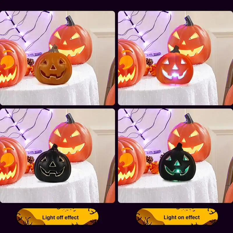 Light Up Desk Pumpkin Halloween Pumpkin Resin Statue Harvest Day Figurine Desk Lamp For Photography Background Festival Props