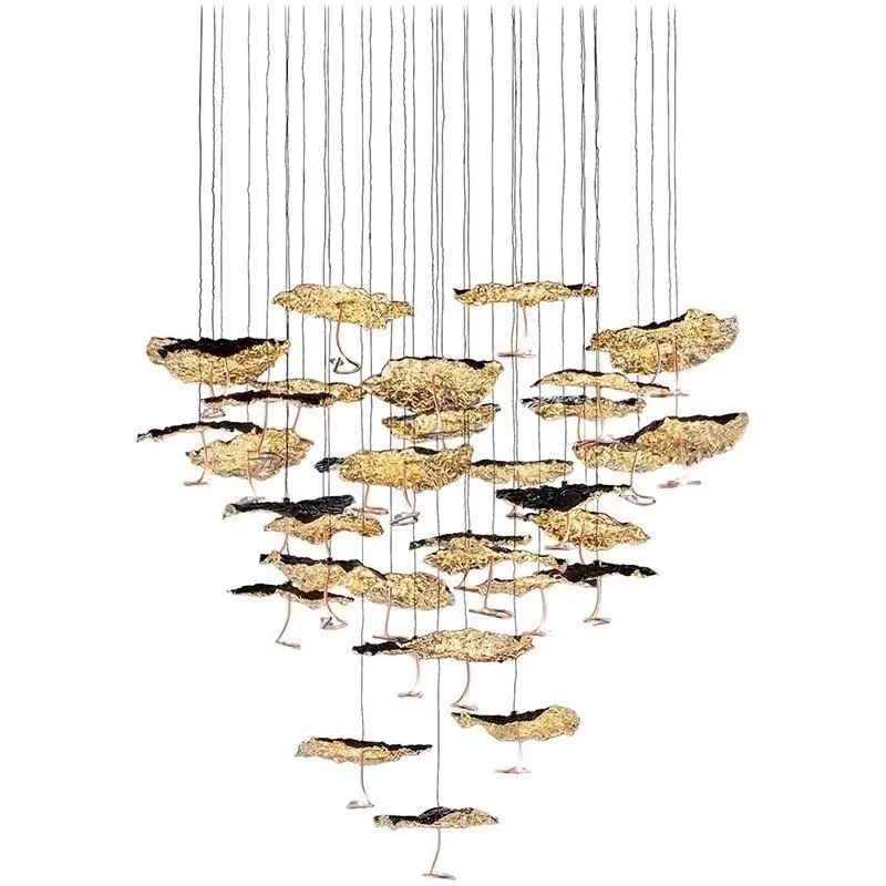 

Italian designer's light luxury restaurant lobby living room lotus leaf pendant light staircase light
