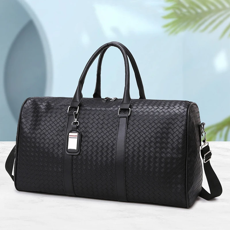 

Men's Black Large Capacity Business Travel Handbag, Classic Woven Travel Bag, Waterproof Portable Diagonal Cross/Handbag