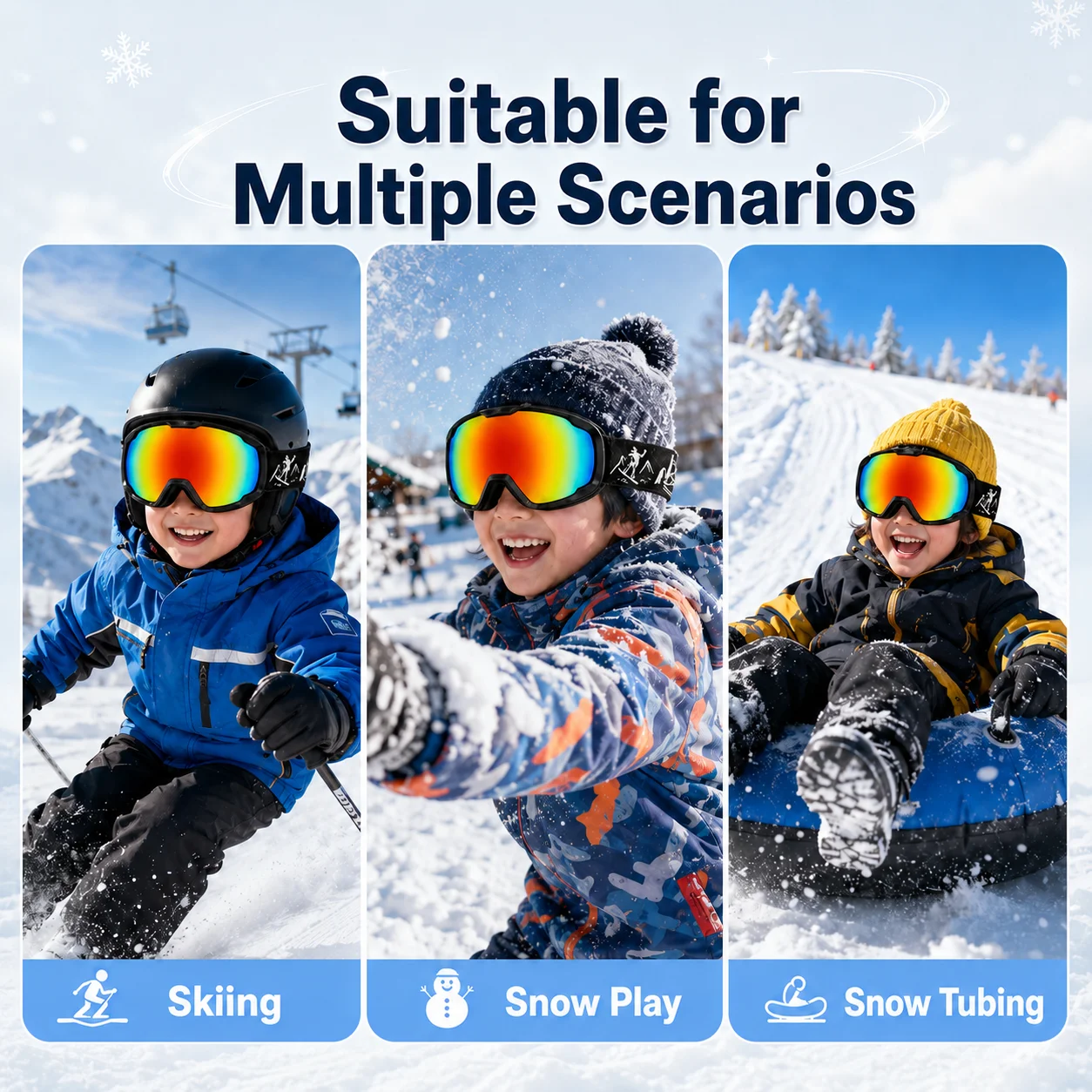 Professional Children's Ski Goggles with UV Protection, Anti-Fog Function & HD Lenses, Ideal for Kids' Snow Skiing Sports