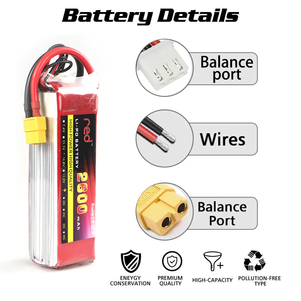 NEW 2S 3S 4S 6S 11.1V 14.8V 22.2V 1300 1500 1800 2200 3300 4200 5200 6200mAh 35C 60C XT60-T PLUG  RC Lipo Batteries