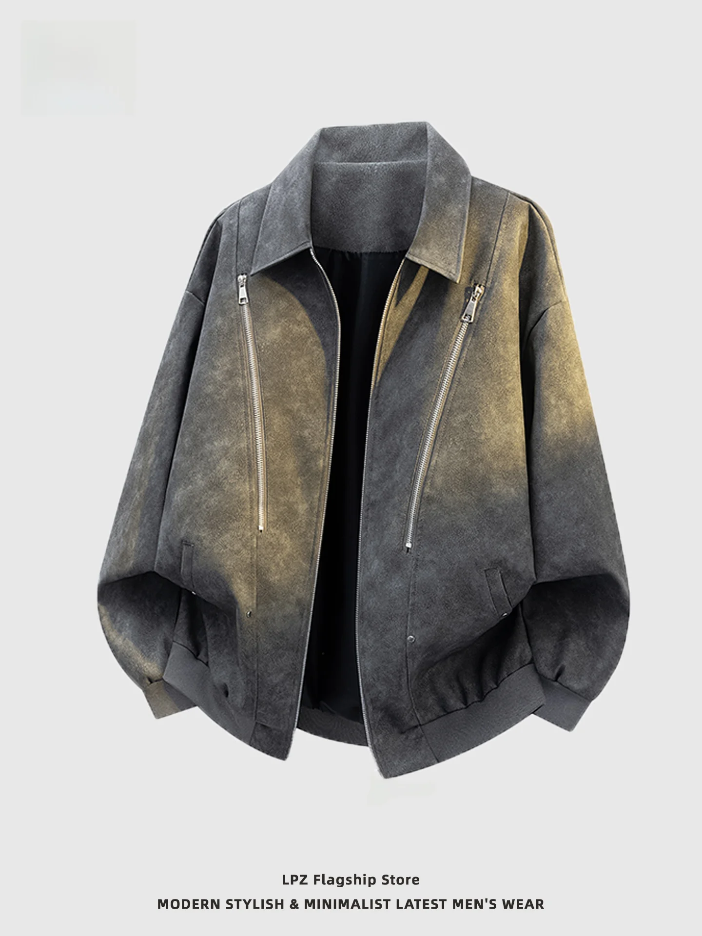 

American Sle Tie Dye PU Leather Jaet Men's Spring Autumn New Trendy Brand Cool New Year's Outerwear Long Sve Zipper