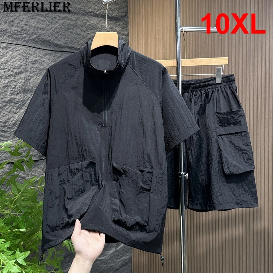 

Летние комплекты, Мужская быстросохнущая рубашка, шорты, модель 10XL, костюмы, мужские Модные Повседневные комплекты, большой размер 10XL