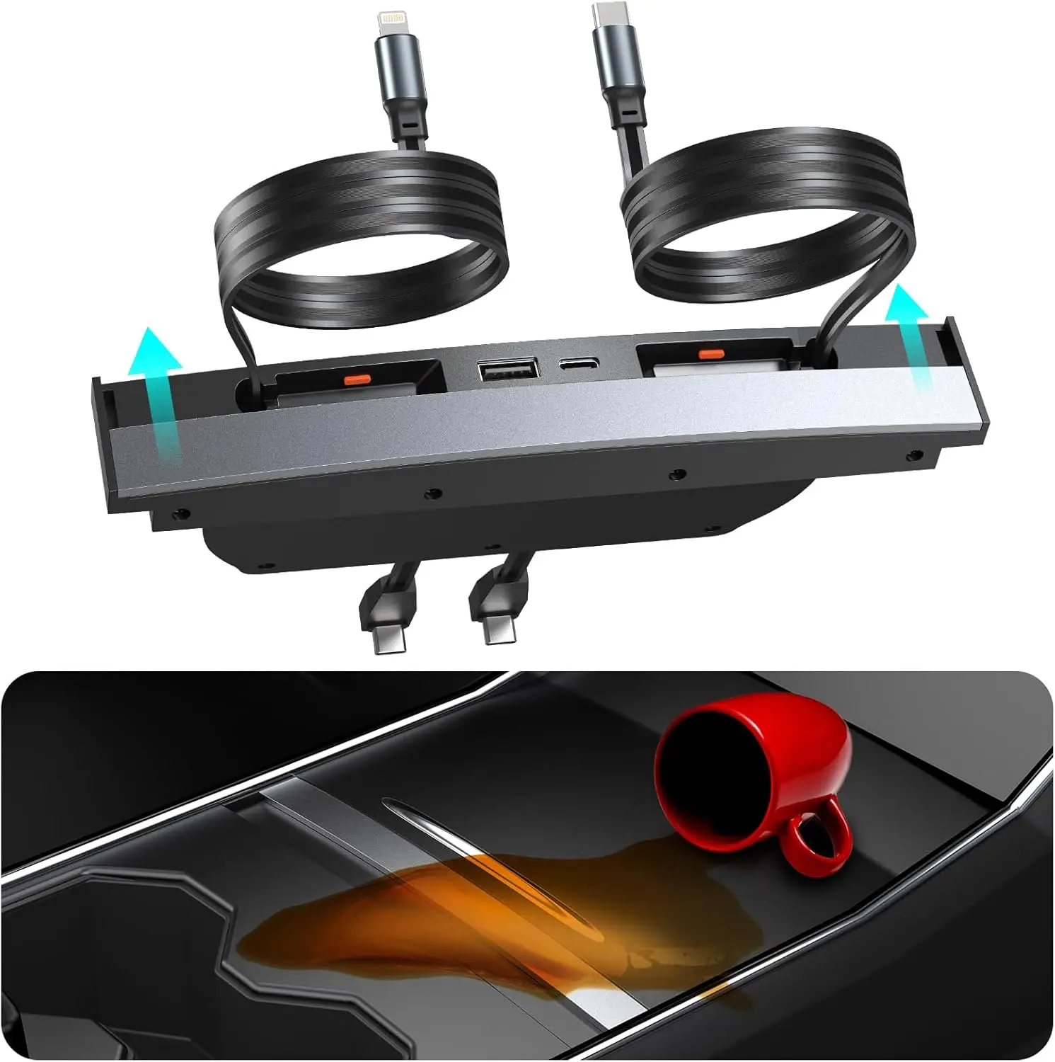 USB Charger Hub for Tesla Model Y&Model3 Center Console Retractable Phone Charger Model Y/3 Accessories 2024 2023 2022 2021