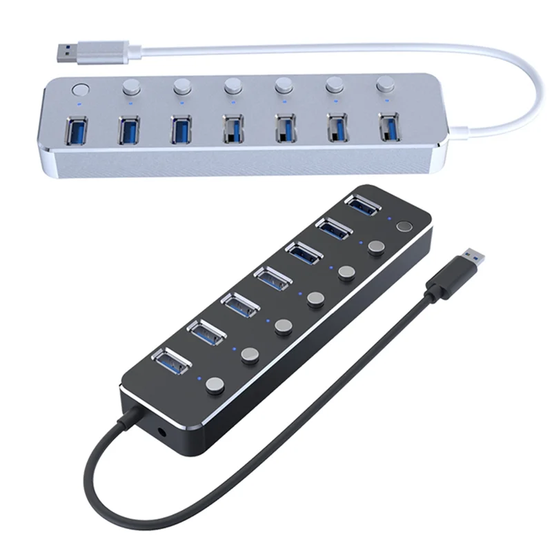 Adaptador de alimentação USB 3.0 com 7 portas, divisor de liga de alumínio, interruptor multi extensor, cabo de 1,2 m