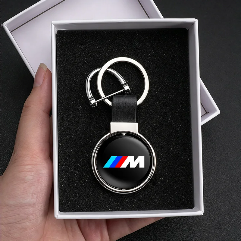 

For BMW M Performance E36 E60 E90 X2 X1 X3 X5 E46 E39 E70 M3 M5 M6 G20 G30 Leather Double sided car logo Car Keychain Key Ring