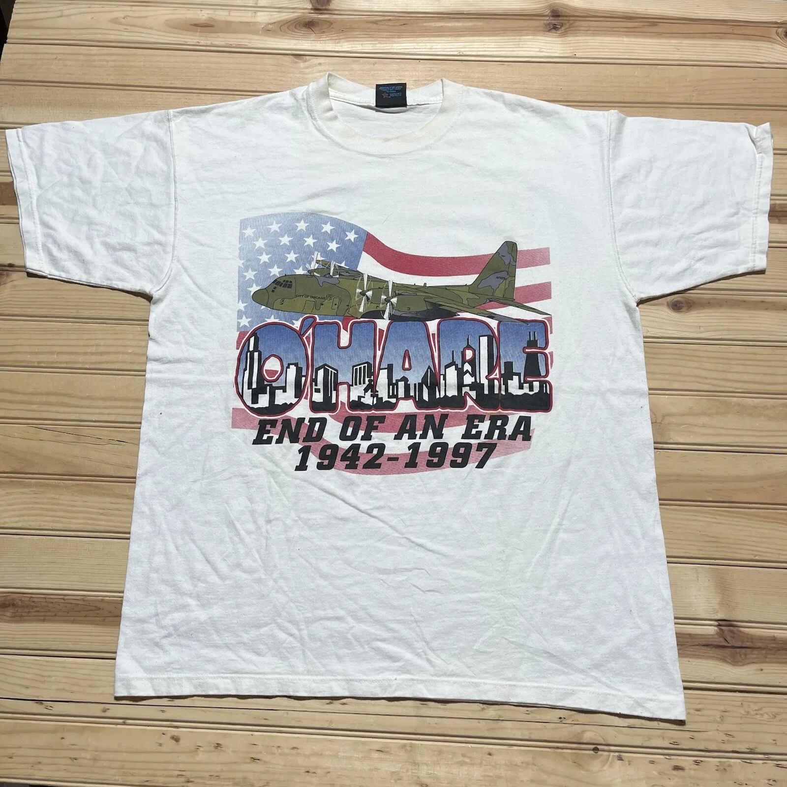 

Винтаж 1997 года Ohare End Of An Era, военный самолет C-130, размер рубашки, большой размер