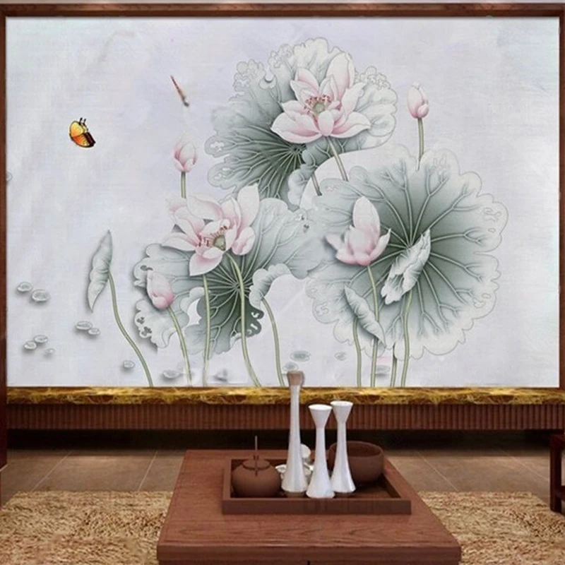 New Chinese-style ink-wash lotus painting for living roomTV bedroom home decoration background and wall