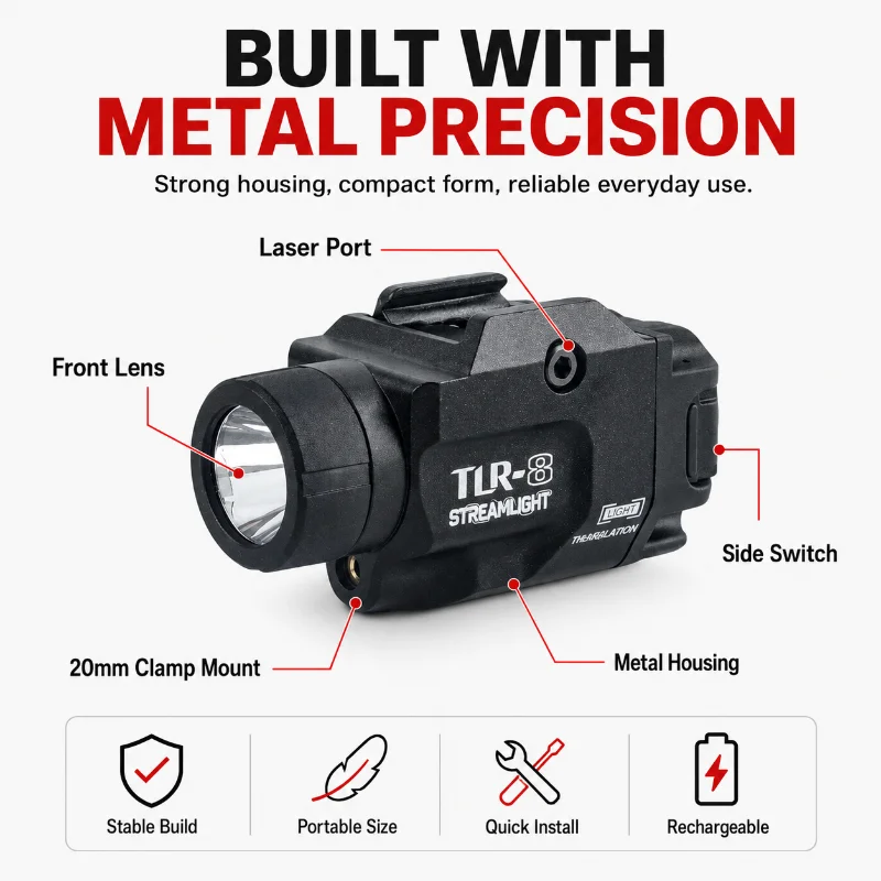 20mm Rail Mount TLR‑8 Hobby Light Metal Under‑barrel 800LM Red Green Laser Model Accessory