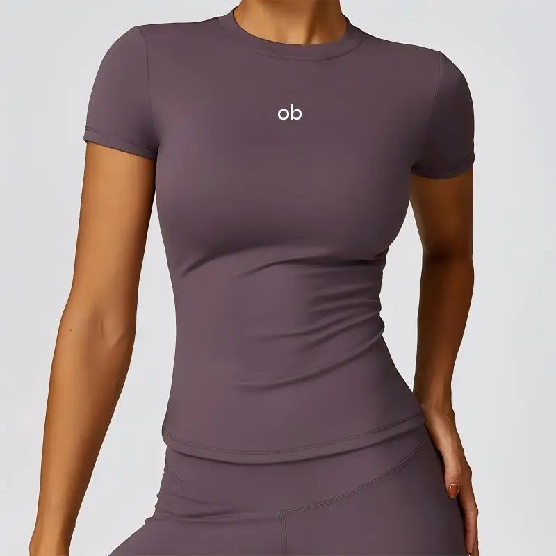 Yoga top met korte mouwen, effen kleur, snel drogend, doorschijnend fitness topje, goed passend voor hardlopen, yoga top met schouderbandjes.