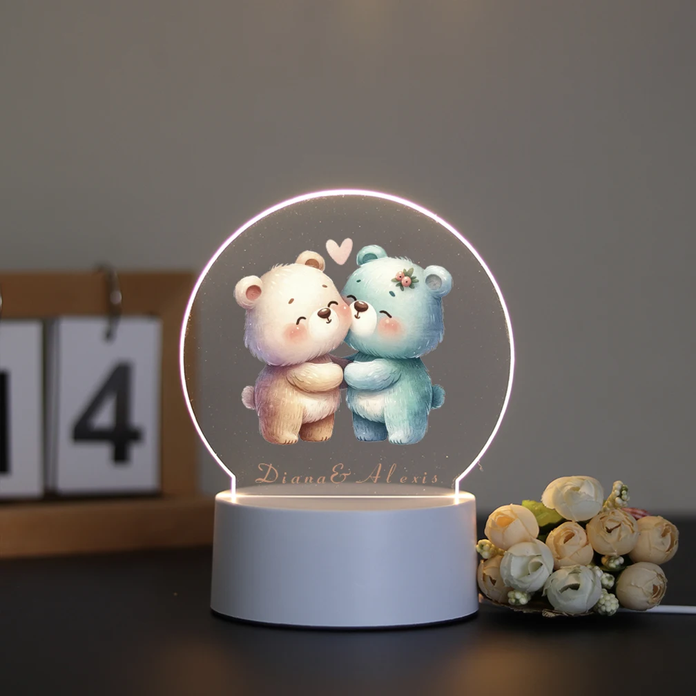 

Modern minimalist custom light panel Two little bears Touch dimming bedroom light Room decoration gift RGB night light LED
