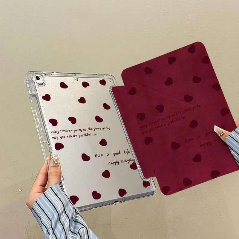 Red Heart 3+Y Fold Tablet Case for Samsung Tab S7 S8 S9 S11 11 Tab A9 A11 8.7