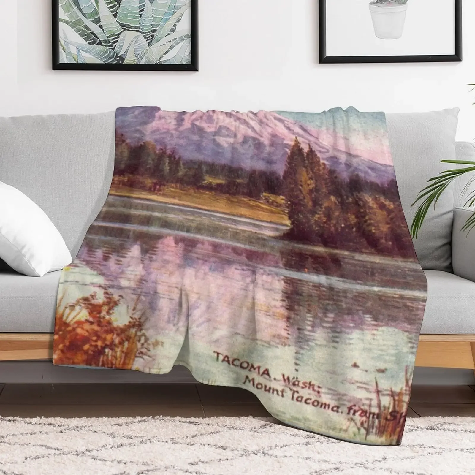 Mount Tacoma from Shanaway Lake - Washington Throw Blanket Sofa Quilt Sofas Furry sofa bed Blankets