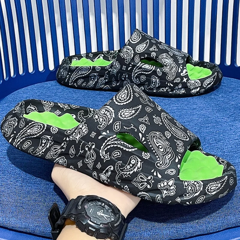 Men Flip-flops Summer Shoes Printing Sandals Trend Anti Slip Women Slides Couple Slippers Fashion Man Massage Beach Footwear