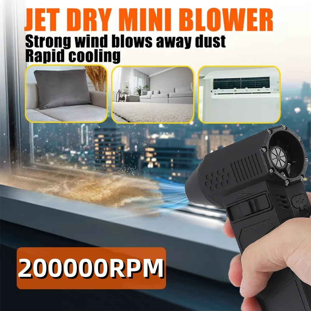 แฟนรุนแรง 200000 RPM เครื่องเป่าลมที่มีประสิทธิภาพเครื่องดูดฝุ่น Type-C ชาร์จลมแรง 52 เมตร/วินาที Brushless Turbo Jet Blower แห้ง